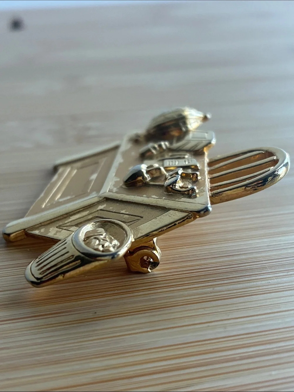 Vintage Gold-Tone Teacher Desk Brooch With Chair & Globe